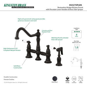 Restoration KS3270PLBS Two-Handle 4-Hole Deck Mount Bridge Kitchen Faucet with Side Sprayer, Matte Black