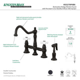 Restoration KS3270PXBS Two-Handle 4-Hole Deck Mount Bridge Kitchen Faucet with Side Sprayer, Matte Black