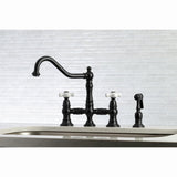 Restoration KS3270PXBS Two-Handle 4-Hole Deck Mount Bridge Kitchen Faucet with Side Sprayer, Matte Black