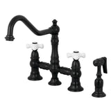 Restoration KS3270PXBS Two-Handle 4-Hole Deck Mount Bridge Kitchen Faucet with Side Sprayer, Matte Black