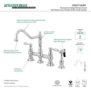 Restoration KS3271ALBS Two-Handle 4-Hole Deck Mount Bridge Kitchen Faucet with Side Sprayer, Polished Chrome