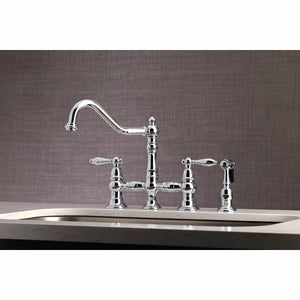 Restoration KS3271ALBS Two-Handle 4-Hole Deck Mount Bridge Kitchen Faucet with Side Sprayer, Polished Chrome