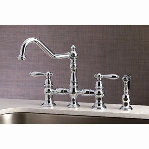 Restoration KS3271ALBS Two-Handle 4-Hole Deck Mount Bridge Kitchen Faucet with Side Sprayer, Polished Chrome