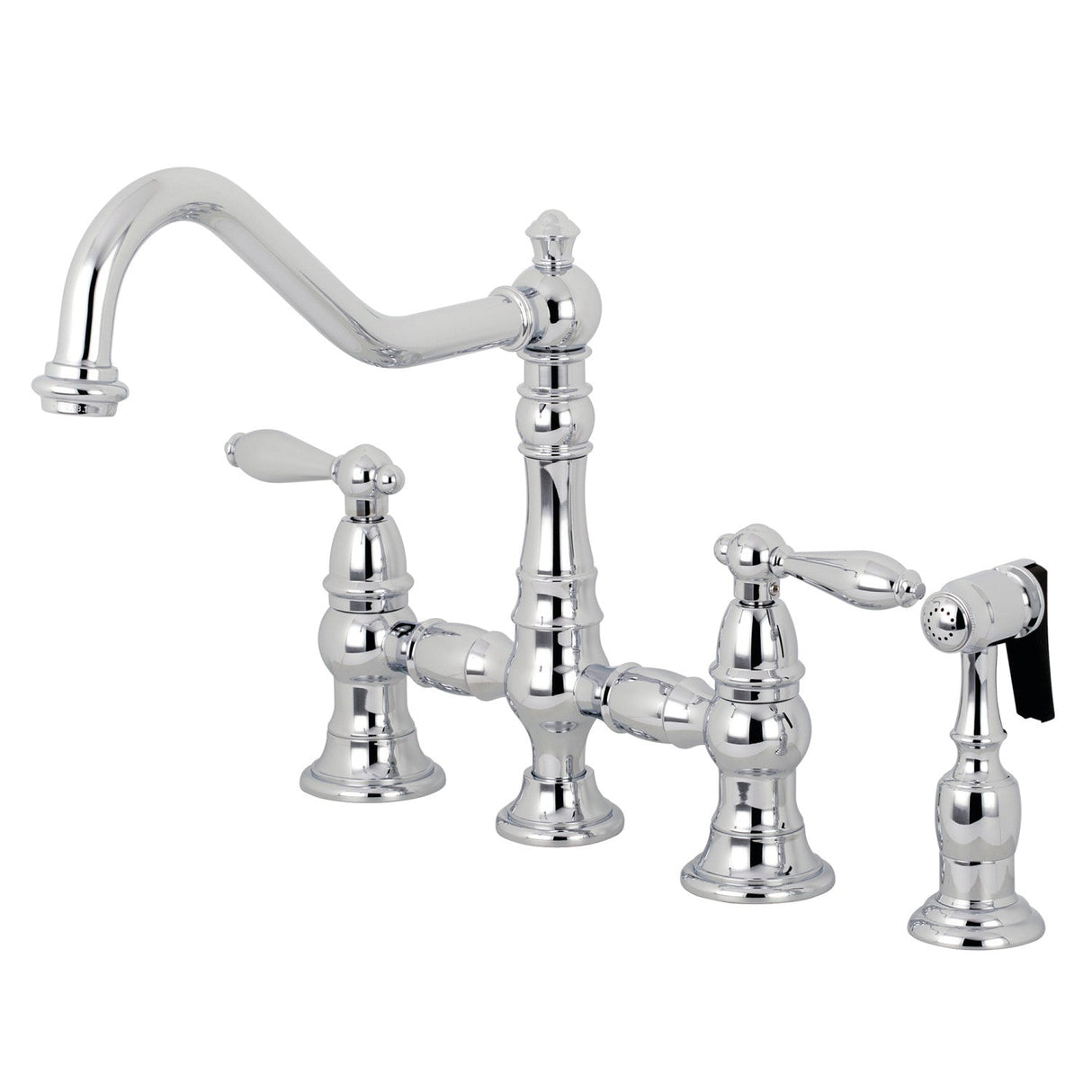Restoration KS3271ALBS Two-Handle 4-Hole Deck Mount Bridge Kitchen Faucet with Side Sprayer, Polished Chrome