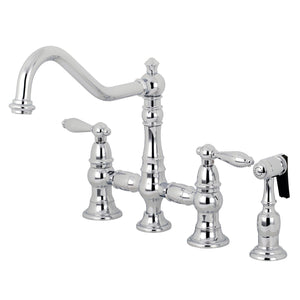 Restoration KS3271ALBS Two-Handle 4-Hole Deck Mount Bridge Kitchen Faucet with Side Sprayer, Polished Chrome