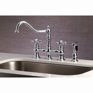 Restoration KS3271AXBS Two-Handle 4-Hole Deck Mount Bridge Kitchen Faucet with Side Sprayer, Polished Chrome