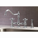 Restoration KS3271AXBS Two-Handle 4-Hole Deck Mount Bridge Kitchen Faucet with Side Sprayer, Polished Chrome