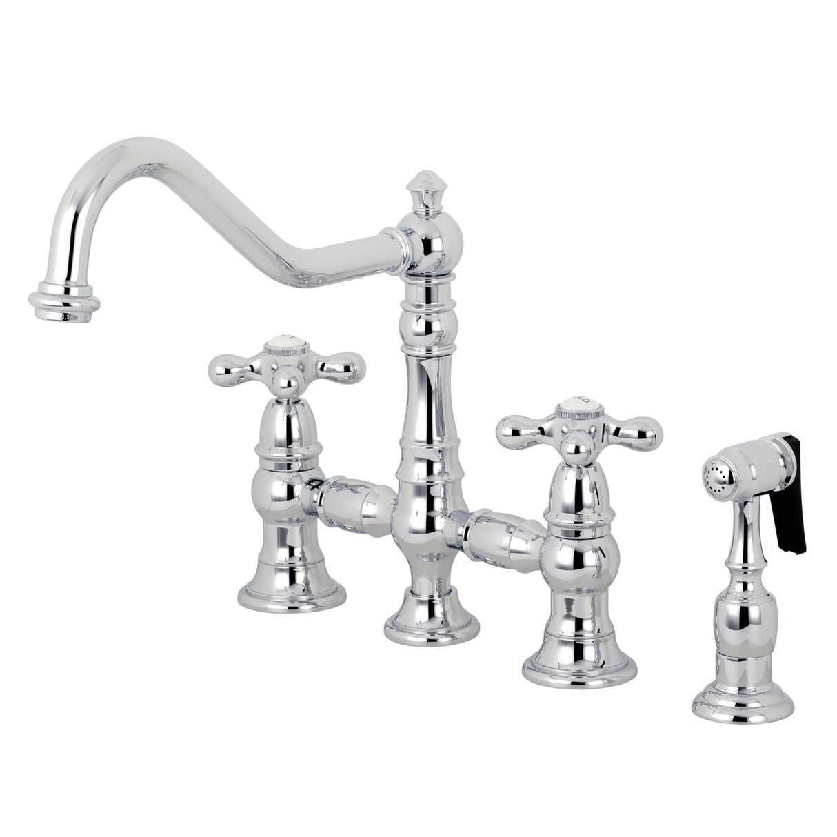 Restoration KS3271AXBS Two-Handle 4-Hole Deck Mount Bridge Kitchen Faucet with Side Sprayer, Polished Chrome