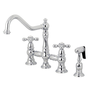 Restoration KS3271AXBS Two-Handle 4-Hole Deck Mount Bridge Kitchen Faucet with Side Sprayer, Polished Chrome