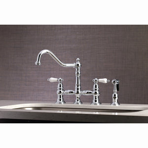 Restoration KS3271PLBS Two-Handle 4-Hole Deck Mount Bridge Kitchen Faucet with Side Sprayer, Polished Chrome