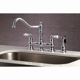 Restoration KS3271PLBS Two-Handle 4-Hole Deck Mount Bridge Kitchen Faucet with Side Sprayer, Polished Chrome