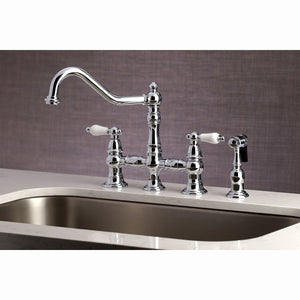 Restoration KS3271PLBS Two-Handle 4-Hole Deck Mount Bridge Kitchen Faucet with Side Sprayer, Polished Chrome