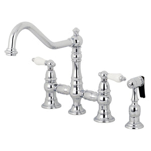 Restoration KS3271PLBS Two-Handle 4-Hole Deck Mount Bridge Kitchen Faucet with Side Sprayer, Polished Chrome