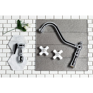 Restoration KS3271PXBS Two-Handle 4-Hole Deck Mount Bridge Kitchen Faucet with Side Sprayer, Polished Chrome