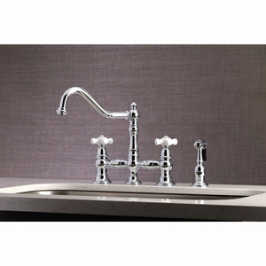 Restoration KS3271PXBS Two-Handle 4-Hole Deck Mount Bridge Kitchen Faucet with Side Sprayer, Polished Chrome