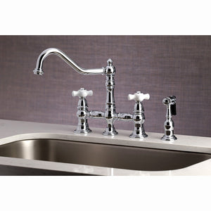 Restoration KS3271PXBS Two-Handle 4-Hole Deck Mount Bridge Kitchen Faucet with Side Sprayer, Polished Chrome