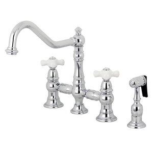 Restoration KS3271PXBS Two-Handle 4-Hole Deck Mount Bridge Kitchen Faucet with Side Sprayer, Polished Chrome