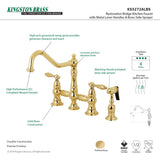 Restoration KS3272ALBS Two-Handle 4-Hole Deck Mount Bridge Kitchen Faucet with Side Sprayer, Polished Brass