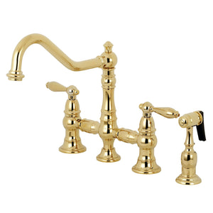 Restoration KS3272ALBS Two-Handle 4-Hole Deck Mount Bridge Kitchen Faucet with Side Sprayer, Polished Brass
