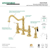 Restoration KS3272PLBS Two-Handle 4-Hole Deck Mount Bridge Kitchen Faucet with Side Sprayer, Polished Brass