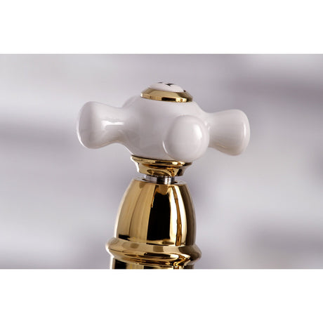 Restoration KS3272PXBS Two-Handle 4-Hole Deck Mount Bridge Kitchen Faucet with Side Sprayer, Polished Brass
