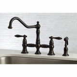 Restoration KS3275ALBS Two-Handle 4-Hole Deck Mount Bridge Kitchen Faucet with Side Sprayer, Oil Rubbed Bronze