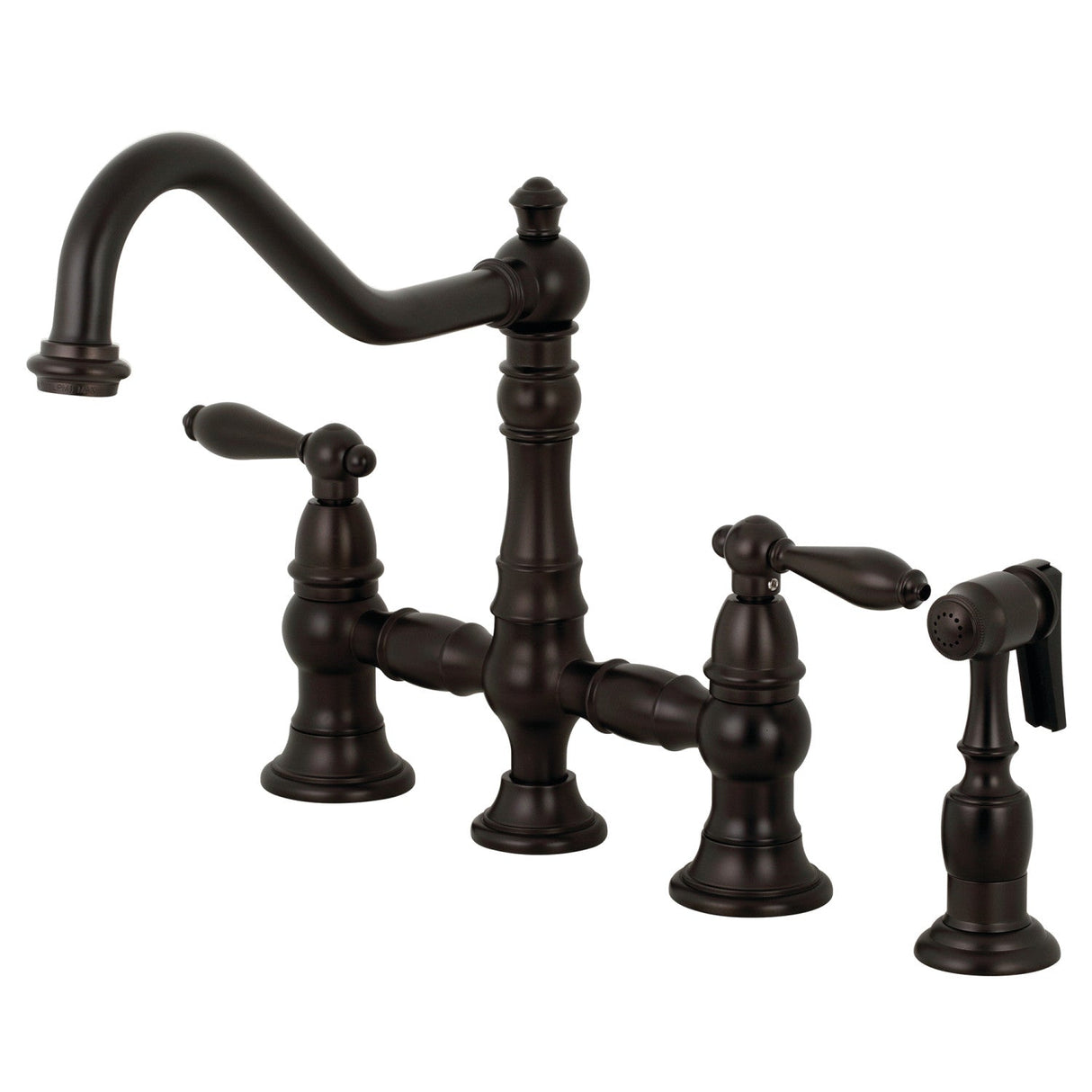 Restoration KS3275ALBS Two-Handle 4-Hole Deck Mount Bridge Kitchen Faucet with Side Sprayer, Oil Rubbed Bronze