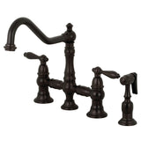 Restoration KS3275ALBS Two-Handle 4-Hole Deck Mount Bridge Kitchen Faucet with Side Sprayer, Oil Rubbed Bronze