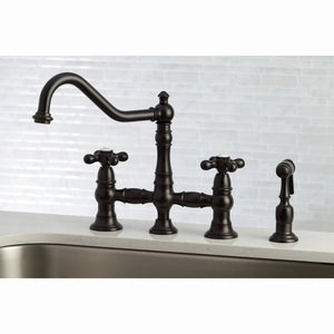 Restoration KS3275AXBS Two-Handle 4-Hole Deck Mount Bridge Kitchen Faucet with Side Sprayer, Oil Rubbed Bronze