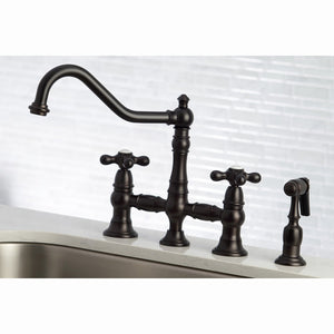 Restoration KS3275AXBS Two-Handle 4-Hole Deck Mount Bridge Kitchen Faucet with Side Sprayer, Oil Rubbed Bronze
