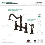 Restoration KS3275PLBS Two-Handle 4-Hole Deck Mount Bridge Kitchen Faucet with Side Sprayer, Oil Rubbed Bronze