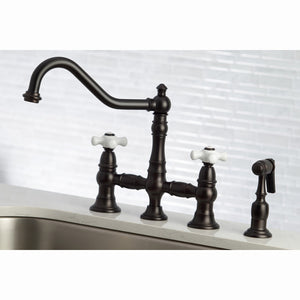 Restoration KS3275PXBS Two-Handle 4-Hole Deck Mount Bridge Kitchen Faucet with Side Sprayer, Oil Rubbed Bronze