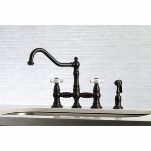 Restoration KS3275PXBS Two-Handle 4-Hole Deck Mount Bridge Kitchen Faucet with Side Sprayer, Oil Rubbed Bronze