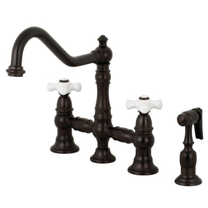 Restoration KS3275PXBS Two-Handle 4-Hole Deck Mount Bridge Kitchen Faucet with Side Sprayer, Oil Rubbed Bronze