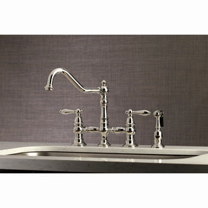 Restoration KS3276ALBS Two-Handle 4-Hole Deck Mount Bridge Kitchen Faucet with Side Sprayer, Polished Nickel