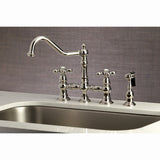 Restoration KS3276AXBS Two-Handle 4-Hole Deck Mount Bridge Kitchen Faucet with Side Sprayer, Polished Nickel