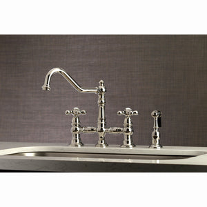 Restoration KS3276AXBS Two-Handle 4-Hole Deck Mount Bridge Kitchen Faucet with Side Sprayer, Polished Nickel