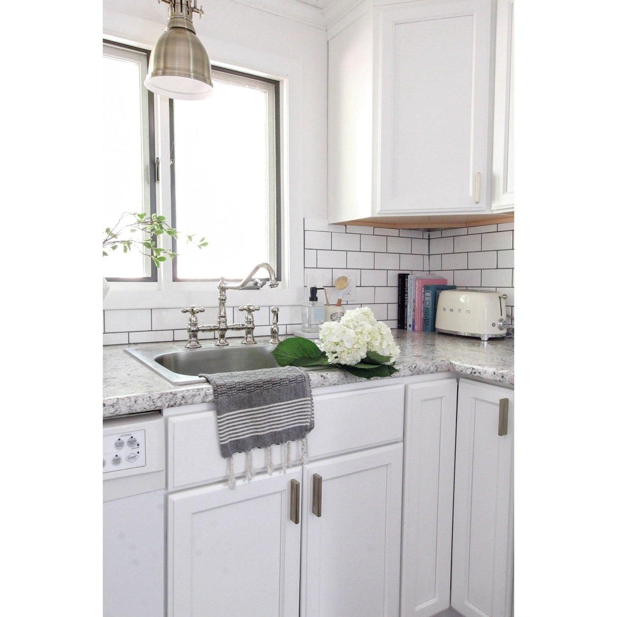 Restoration KS3276AXBS Two-Handle 4-Hole Deck Mount Bridge Kitchen Faucet with Side Sprayer, Polished Nickel