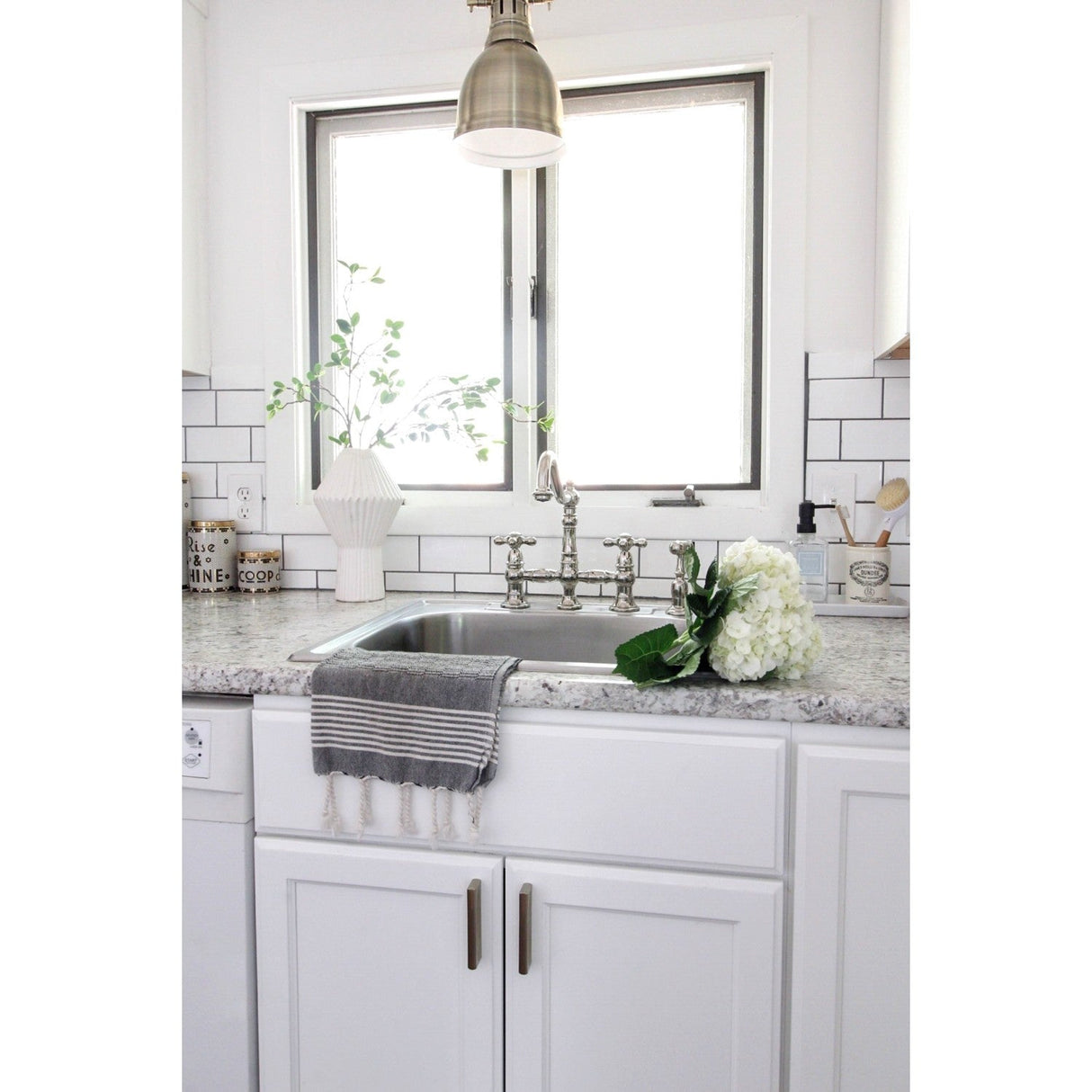 Restoration KS3276AXBS Two-Handle 4-Hole Deck Mount Bridge Kitchen Faucet with Side Sprayer, Polished Nickel