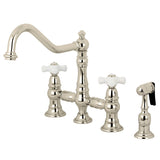 Restoration KS3276PXBS Two-Handle 4-Hole Deck Mount Bridge Kitchen Faucet with Side Sprayer, Polished Nickel