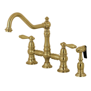 Restoration KS3277ALBS Two-Handle 4-Hole Deck Mount Bridge Kitchen Faucet with Side Sprayer, Brushed Brass