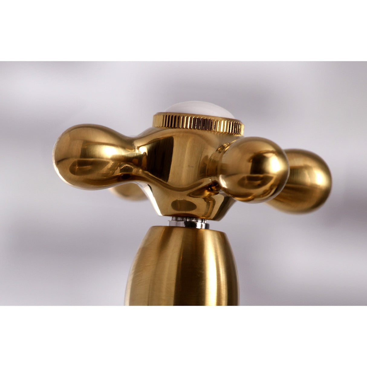 Restoration KS3277AXBS Two-Handle 4-Hole Deck Mount Bridge Kitchen Faucet with Side Sprayer, Brushed Brass