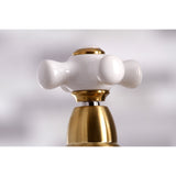 Restoration KS3277PXBS Two-Handle 4-Hole Deck Mount Bridge Kitchen Faucet with Side Sprayer, Brushed Brass