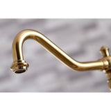 Restoration KS3277PXBS Two-Handle 4-Hole Deck Mount Bridge Kitchen Faucet with Side Sprayer, Brushed Brass