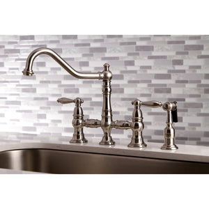 Restoration KS3278ALBS Two-Handle 4-Hole Deck Mount Bridge Kitchen Faucet with Side Sprayer, Brushed Nickel