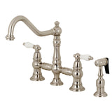 Restoration KS3278PLBS Two-Handle 4-Hole Deck Mount Bridge Kitchen Faucet with Side Sprayer, Brushed Nickel