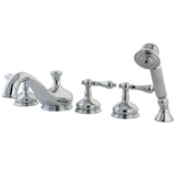 Restoration KS33315AL Three-Handle 5-Hole Deck Mount Roman Tub Faucet with Hand Shower, Polished Chrome