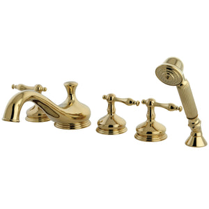 Roman KS33325NL Three-Handle 5-Hole Deck Mount Roman Tub Faucet with Hand Shower, Polished Brass
