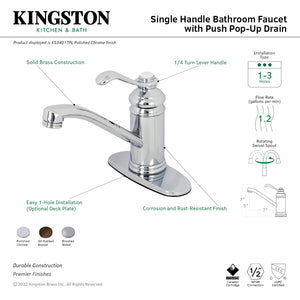 Templeton KS3401TPL Single-Handle 1-Hole Deck Mount Bathroom Faucet with Push Pop-Up, Polished Chrome