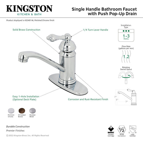 Vintage KS3405AL Single-Handle 1-Hole Deck Mount Bathroom Faucet with Push Pop-Up, Oil Rubbed Bronze